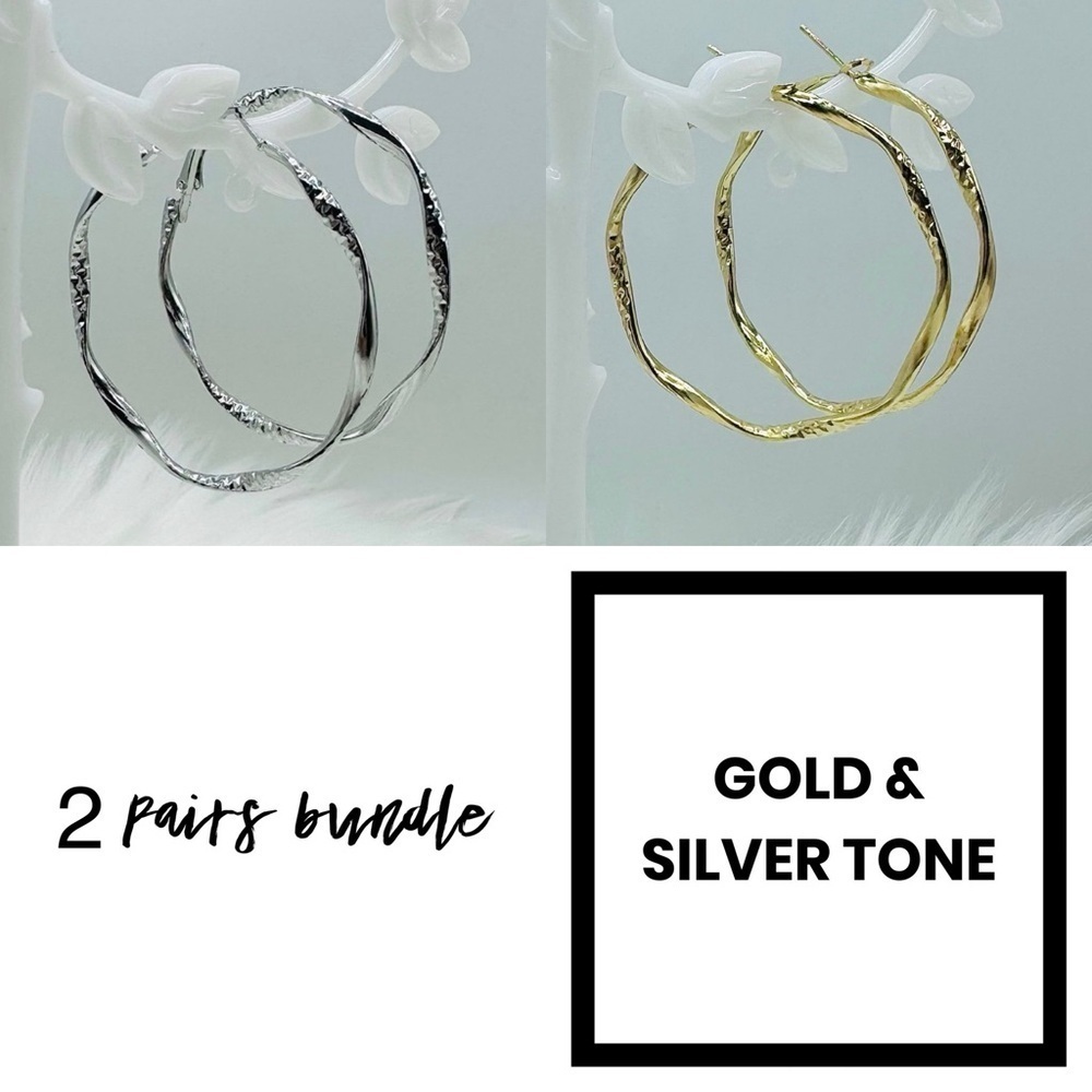 Twisted Circle Design Hoop Earrings 2 Pairs Bundle lot